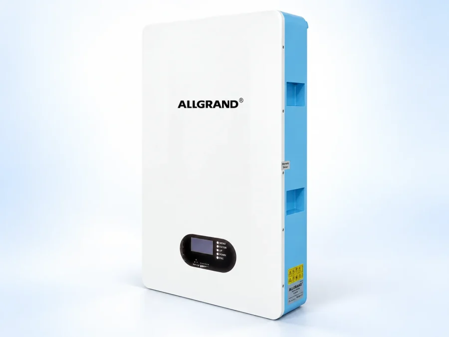 Wall mount energy storage system, side angle view