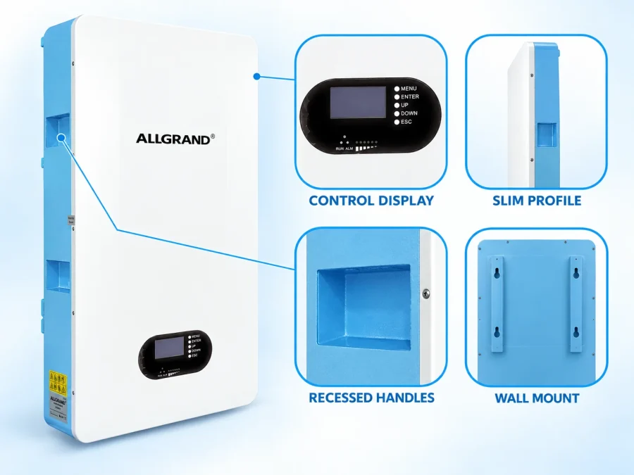 Wall mount energy storage system, details view