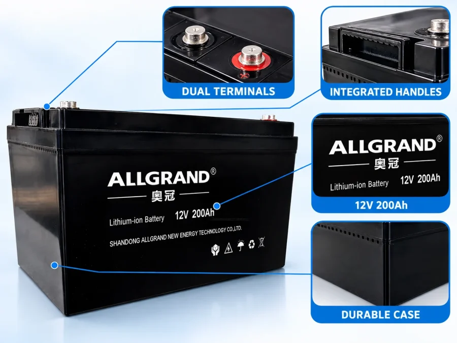 Lead-to-lithium replacement battery, details view